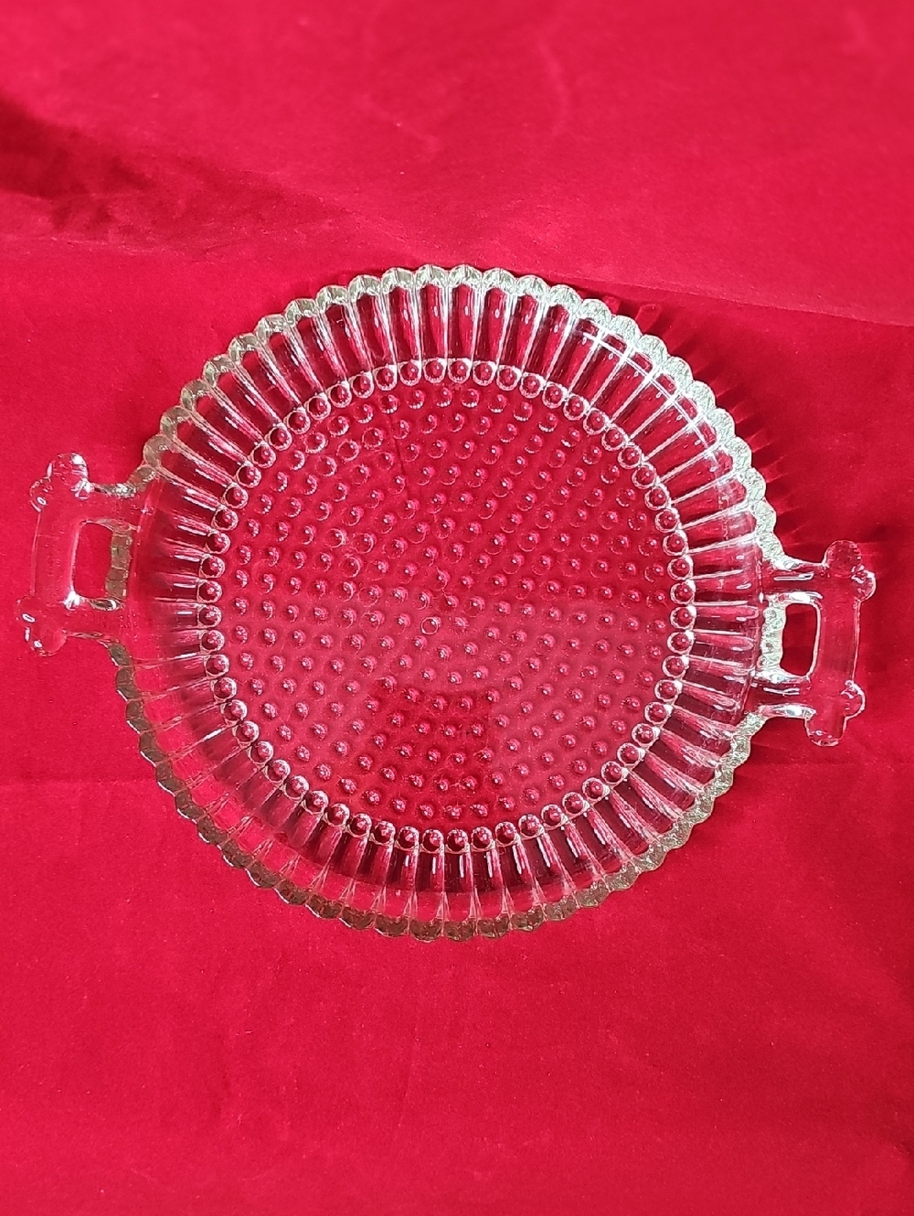 Vintage Jennette Clear Glass Hobnail Serving Platter with Handles